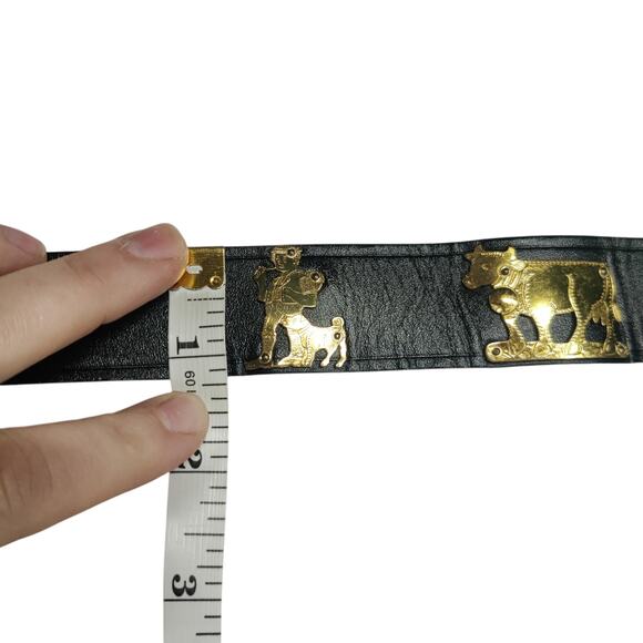 Vtg Traditional Swiss Appenzeller Black Leather Cow Farmer Embellished Belt M/L - Picture 8 of 9